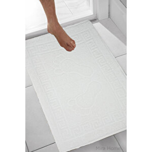 2 Li Ayak İzli Banyo Ayak Havlusu %100 Pamuklu Renkli 50x70 Cm Menom Beyaz Beyaz