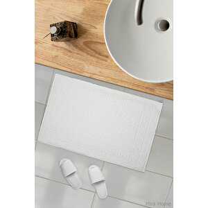 2 Li Ayak İzli Banyo Ayak Havlusu %100 Pamuklu Renkli 50x70 Cm Menom Beyaz Beyaz