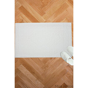 2 Li Ayak İzli Banyo Ayak Havlusu %100 Pamuklu Renkli 50x70 Cm Menom Beyaz