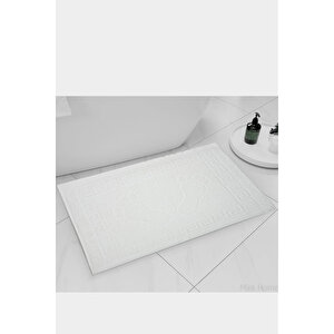 2 Li Ayak İzli Banyo Ayak Havlusu %100 Pamuklu Renkli 50x70 Cm Menom Beyaz