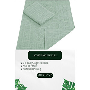 2 Li Ayak İzli Banyo Ayak Havlusu %100 Pamuklu Renkli 50x70 Cm Menom Yeşil Koyu Yeşil