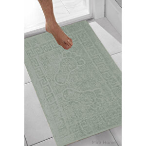 2 Li Ayak İzli Banyo Ayak Havlusu %100 Pamuklu Renkli 50x70 Cm Menom Yeşil Koyu Yeşil