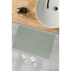 2 Li Ayak İzli Banyo Ayak Havlusu %100 Pamuklu Renkli 50x70 Cm Menom Yeşil Koyu Yeşil