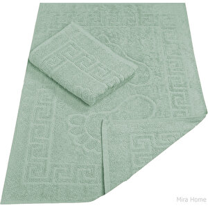 2 Li Ayak İzli Banyo Ayak Havlusu %100 Pamuklu Renkli 50x70 Cm Menom Yeşil