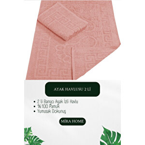 2 Li Ayak İzli Banyo Ayak Havlusu %100 Pamuklu Renkli 50x70 Cm Menom Somon Somon
