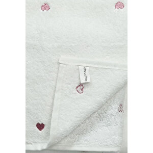 3 Parça Kalp Nakışlı Banyo Havlusu Takımı %100 Pamuklu Lovely Set Gülkurusu
