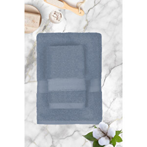 Büyük Battal Boy 2'li Set Banyo Ve Hamam Havlusu %100 Pamuklu Denis İndigo İndigo