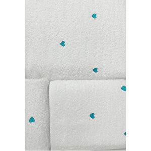 3 Parça Kalp Nakışlı Banyo Havlusu Takımı %100 Pamuklu Lovely Set Turkuaz Turkuaz