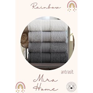 4 Lü El Yüz Havlu Seti %100 Pamuklu 50x85 Cm Rainbow Antrasit Antrasit