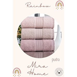 4 Lü El Yüz Havlu Seti %100 Pamuklu 50x85 Cm Rainbow Pudra Pudra