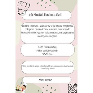 6'lı Mutfak Havlusu Seti 30x50 Cm %100 Pamuklu Derya