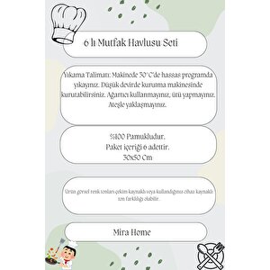 6'lı Mutfak Havlusu Seti 30x50 Cm %100 Pamuklu Kare