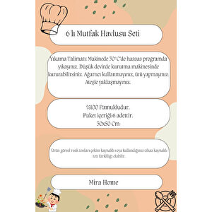 6'lı Mutfak Havlusu Seti 30x50 Cm %100 Pamuk Doku Yumuşak Clara