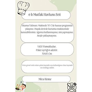 6'lı Mutfak Havlusu Seti 30x50 Cm %100 Pamuklu Reyhan