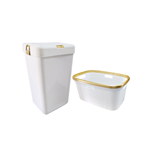 Motek Tekli 40 Lt Kirli Çamaşır Sepeti+çamaşır Selesi Ikili Set, Çeyiz Seti Gold+beyaz