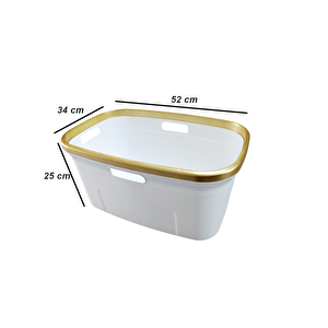 Geseus Motek Tekli 40 Lt Kirli Çamaşır Sepeti+çamaşır Selesi Ikili Set, Çeyiz Seti Gold+beyaz