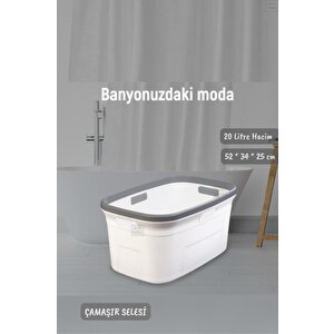 Çamaşır Selesi Dayanıklı Çamaşır Sepeti Gri Beyaz 20 Litre