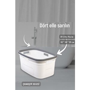 Çamaşır Selesi Dayanıklı Çamaşır Sepeti Gri Beyaz 20 Litre