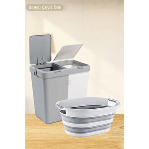 2'li Banyo Seti Bpa Free 80 Litre Çamaşır Sepeti Katlanır Sele