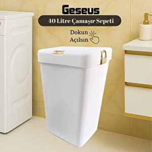 Gold Tekli Dokunmatik Çamaşır Sepeti Çöp Kovası Temizlik Kovası Kirli Sepet 40 Litre-mt008