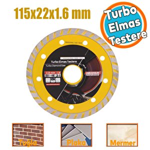 Turbo Elmas Seramik  İnşaat Mermer Porselen Fayans Granit Sulu Kuru Kesim Kesme Disk 115x22x1.5 Mm