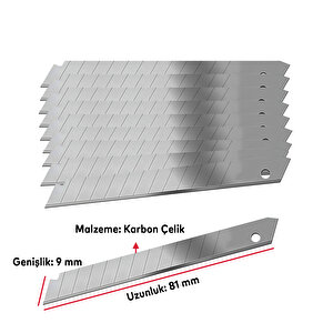 10 Adet 9 Mm X 81 Mm Maket Bıçağı Yedeği Ucu Kırılabilir Yedek Uç Bıçak Ucu  Jilet İthal 10'lu