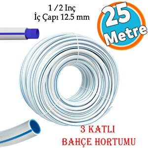 25 Metre Bahçe Hortumu 3 Katlı Sağlam Çeşme Su Sulama Hortum Araç Araba Yıkama 12.5 Mm 1/2"