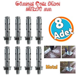 Saplamalı Dübel Gömlek Çelik Dübel M12x90 Mm Raf Montaj Bağlantı Zemin Monte Tavan Beton 8 Adet