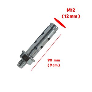 Saplamalı Dübel Gömlek Çelik Dübel M12x90 Mm Raf Montaj Bağlantı Zemin Monte Tavan Beton 8 Adet