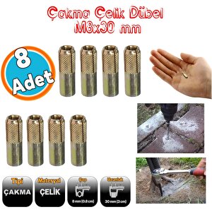 Çakma Çelik Dübel 8 Adet İç Dişli M8x30 Mm Raf İskele Montaj Bağlantı Monte Tavan Asma Aparat