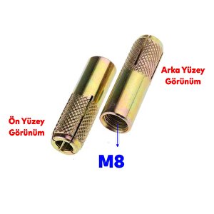 Çakma Çelik Dübel 8 Adet İç Dişli M8x30 Mm Raf İskele Montaj Bağlantı Monte Tavan Asma Aparat