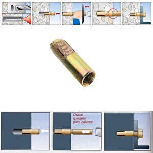 Çakma Çelik Dübel 8 Adet İç Dişli M8x30 Mm Raf İskele Montaj Bağlantı Monte Tavan Asma Aparat