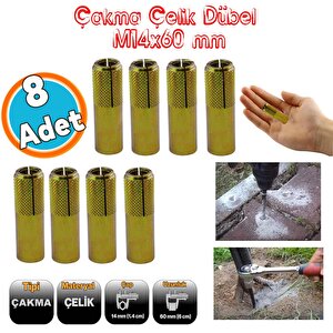 Çakma Çelik Dübel İç Dişli 8 Adet M14x60 Mm Raf İskele Montaj Bağlantı Monte Beton Asma Aparat