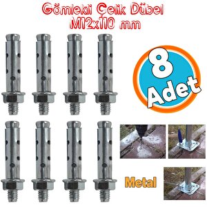 Saplamalı Gömlek Çelik Dübel Raf Montaj Bağlantı Zemin Monte Tavan Beton Asma Aparat M12x110 Mm 8 Adet