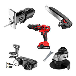 Akülü Değiştirilebilir Başlıklı 5'li Set 20 V 2.0 Ah Taşlama Matkap Dekubaj Testere Pala Top Şişirme