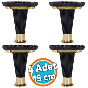 (4 Adet) Mobilya Kanepe Puf Ünite Sehpa Ayağı Siyah Gold Baza Yükseltici Ayak 15 Cm