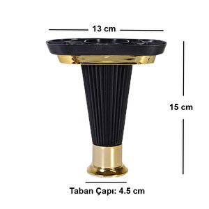 (4 Adet) Mobilya Kanepe Puf Ünite Sehpa Ayağı Siyah Gold Baza Yükseltici Ayak 15 Cm