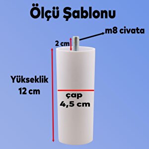 Mobilya Kanepe Sehpa Tv Ünitesi Koltuk İnce Diş Orta Destek Ayağı 12 Cm Beyaz Baza Ayak 4 Adet