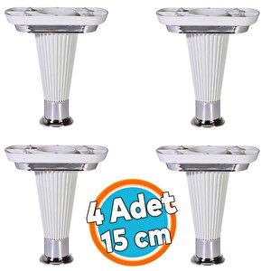 (4 Adet) Mobilya Kanepe Puf Sehpa Tv Ünitesi Yükseltici Ayağı Beyaz Krom Baza Ayak 15 Cm