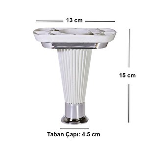 (4 Adet) Mobilya Kanepe Puf Sehpa Tv Ünitesi Yükseltici Ayağı Beyaz Krom Baza Ayak 15 Cm