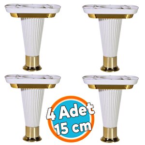 (4 Adet) Mobilya Kanepe Koltuk Ünite Ayağı 15 Cm Beyaz Gold Baza Yükseltici Ayakları