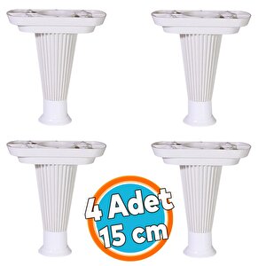 (4 Adet) Mobilya Kanepe Puf Sehpa Konsol Ayağı Beyaz Baza Yükseltici Ayak 15 Cm