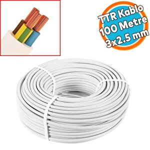 Ttr Cca Çok Telli Elektrik Kablosu Topraklı Bakır İletken Damarlı Beyaz Kablo 3x2.5 Mm 100 Metre