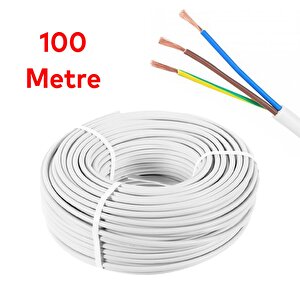 Ttr Cca Çok Telli Elektrik Kablosu Topraklı Bakır İletken Damarlı Beyaz Kablo 3x2.5 Mm 100 Metre