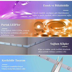 Uzaktan Kumandalı 5 Metre Şerit Led Lamba 20 Fonksiyonlu Işıldak Aydınlatma A Sınıfı 220 V Elektrik