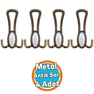 Metal Portmanto Vestiyer Duvar Dolap Elbise Mobilya Kapı Askısı Askılığı Askılık Antik Sarı 4 Adet