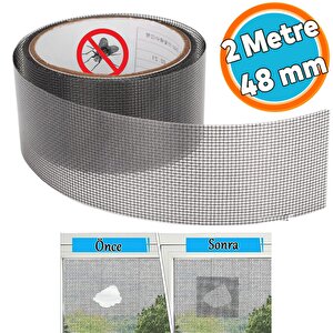 Yapışkanlı Sineklik Tülü Tamir Bandı Yırtık Kopmuş Delik Fiber Tül Yapıştırma 48 Mm X 2 Metre Siyah