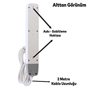 6'lı Grup Priz Anahtarlı Topraklı 2 Metre Seyyar Ara Kablolu Uzatma Kablolusu Altılı Piriz Kablo