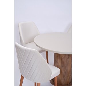 Bohem Ihlamur Yuvarlak Lak Panel Mutfak Masa Takımı 100cm Krem