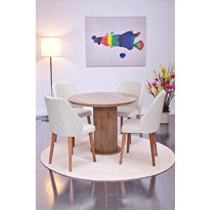 Bohem Ihlamur Yuvarlak Lak Panel Mutfak Masa Takımı 100cm Ceviz